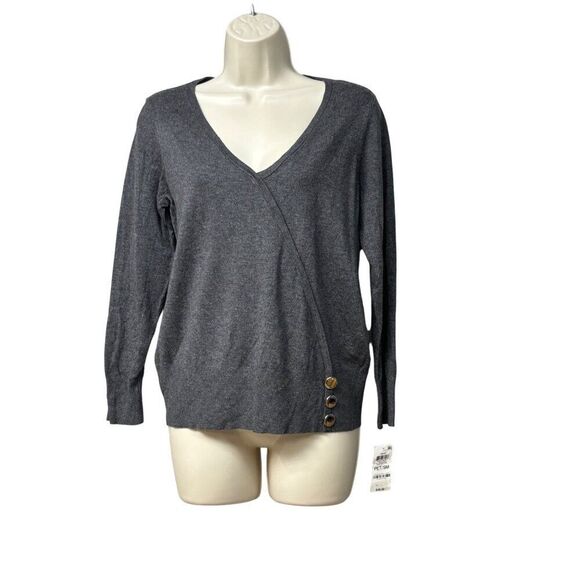 JM Collections Petite Button-Embellished Sweater, Charcoal Heather, Sz. PS - Picture 11 of 12